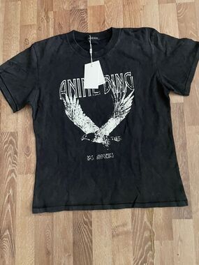 Anine Bing Black Tee with White Eagle Graphic